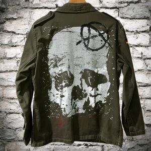 A.W.O.L Military Style Jacket Olive Green Skull Grunge Button Up Coat Y2K Sz S